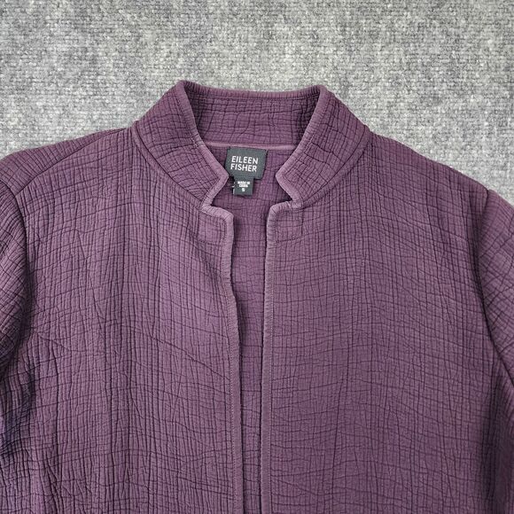 Eileen Fisher Jacket Womens Small Purple Textured Silk Rayon Blend Open Front - Picture 10 of 16